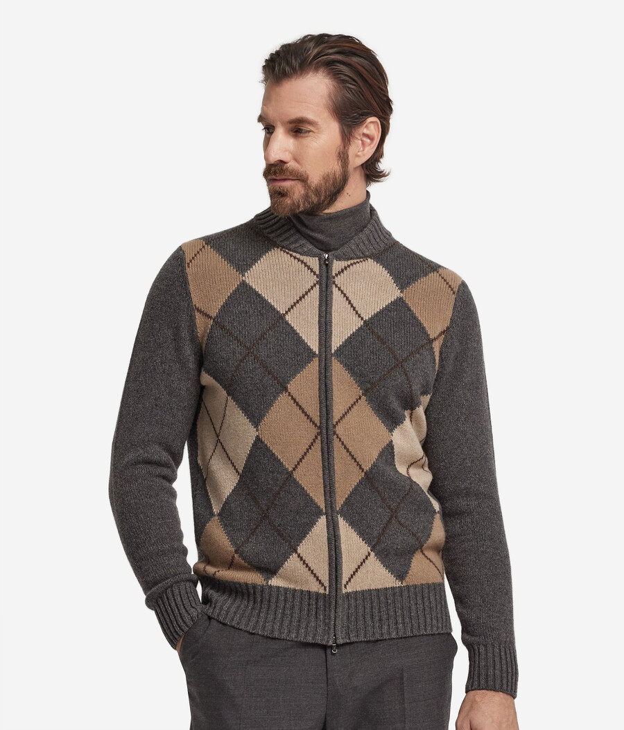 strickjacke mit reißverschluss und bomberkragen aus ultraweichem kaschmir