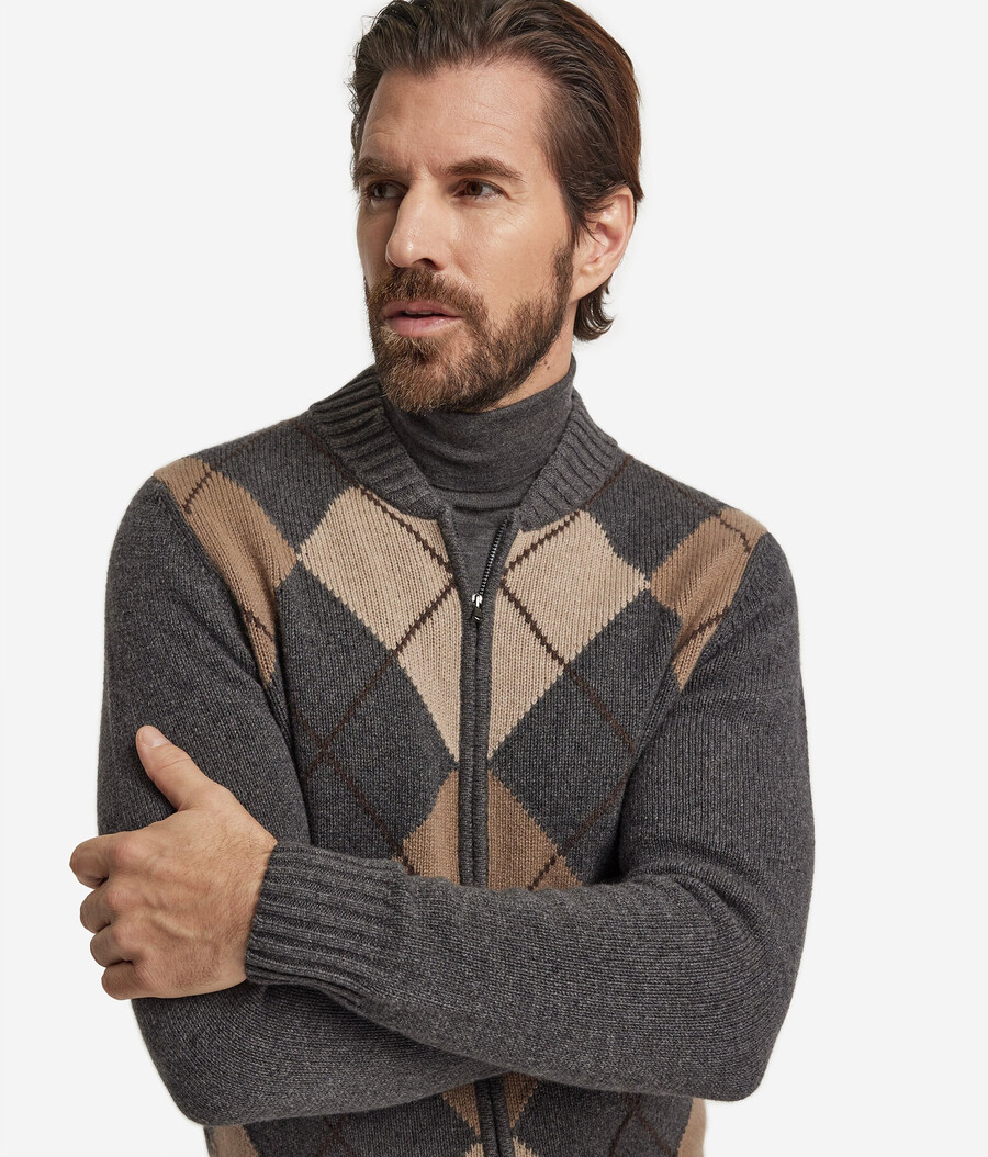 strickjacke mit reißverschluss und bomberkragen aus ultraweichem kaschmir