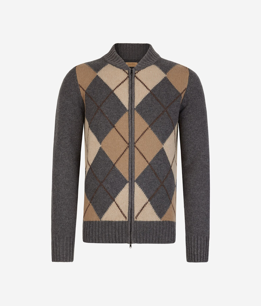 strickjacke mit reißverschluss und bomberkragen aus ultraweichem kaschmir