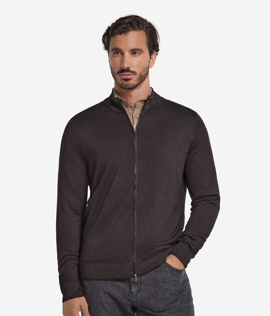 kaschmir-strickjacke mit reißverschluss
