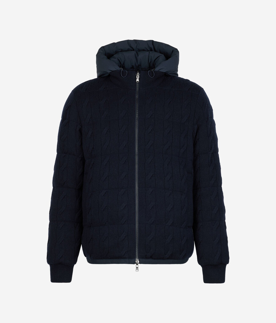 wendbare daunenjacke mit kaschmir-zopfmuster
