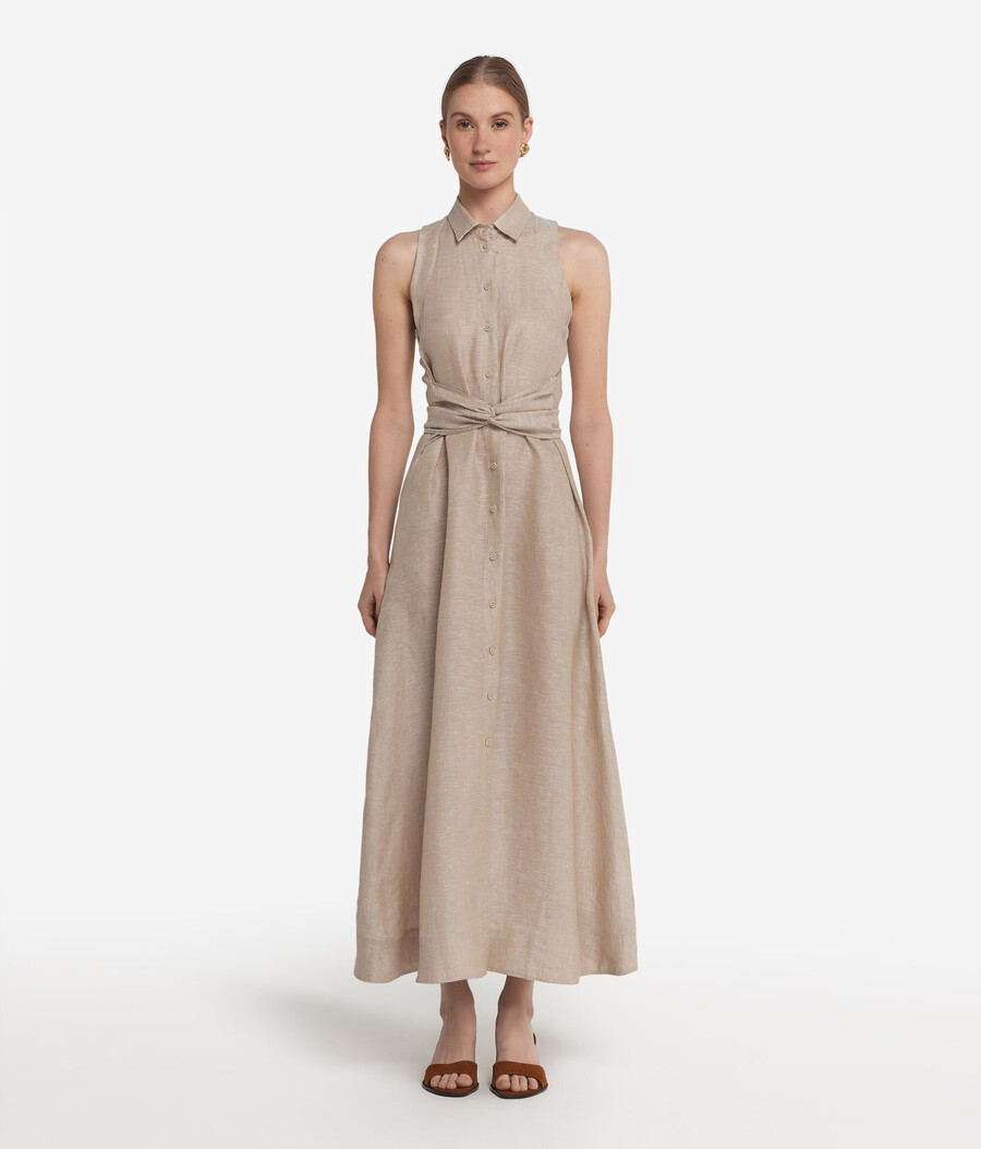 leinenkleid mit gekreuzten bändern