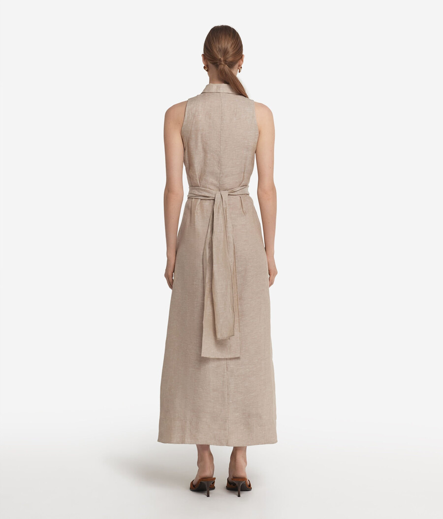 leinenkleid mit gekreuzten bändern