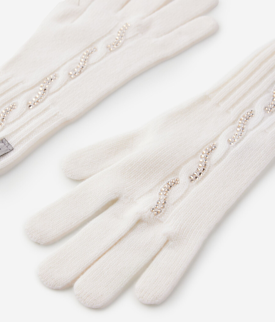 ultraweiche kaschmirhandschuhe mit zopfmuster und strasssteinen