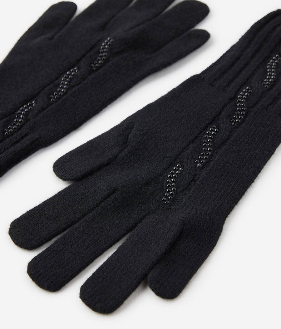ultraweiche kaschmirhandschuhe mit zopfmuster und strasssteinen