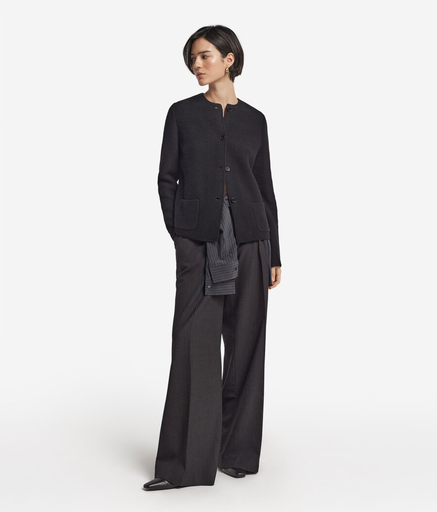 jacke mit rundhalsausschnitt aus wolle und kaschmir