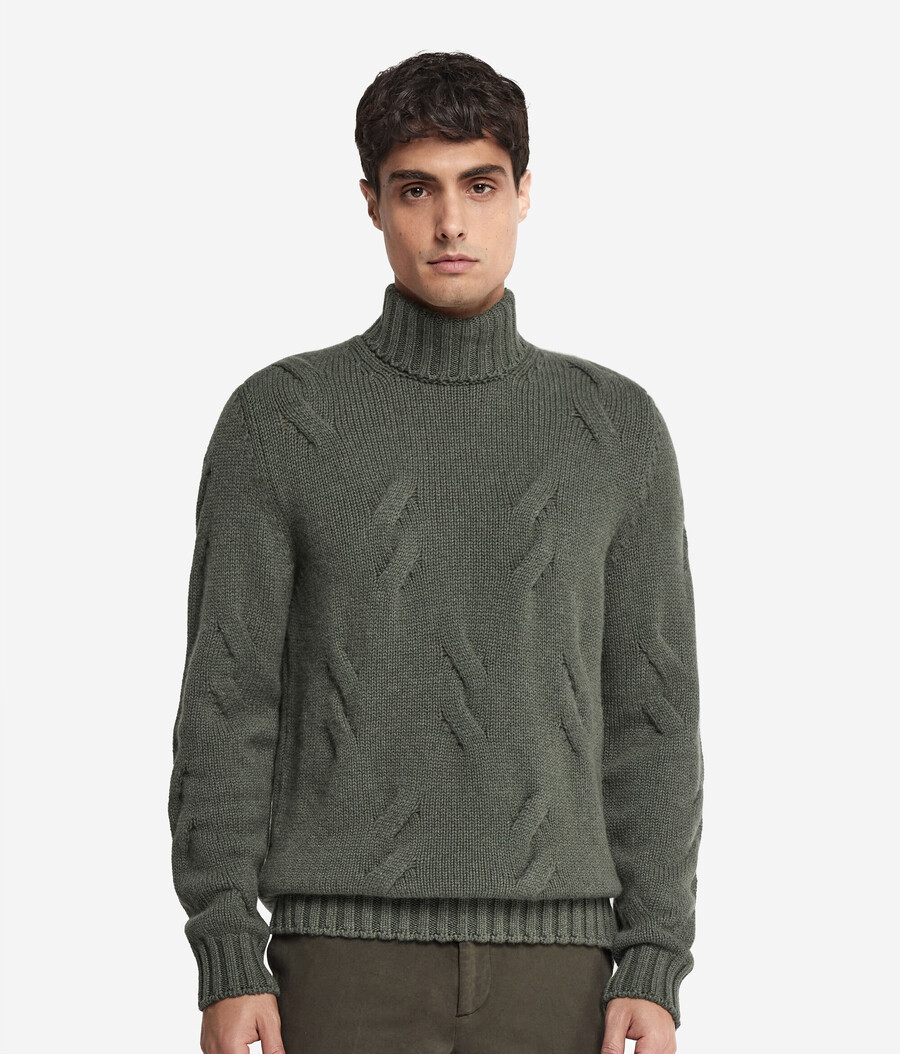 kaschmir-rollkragenpullover mit zopfmuster