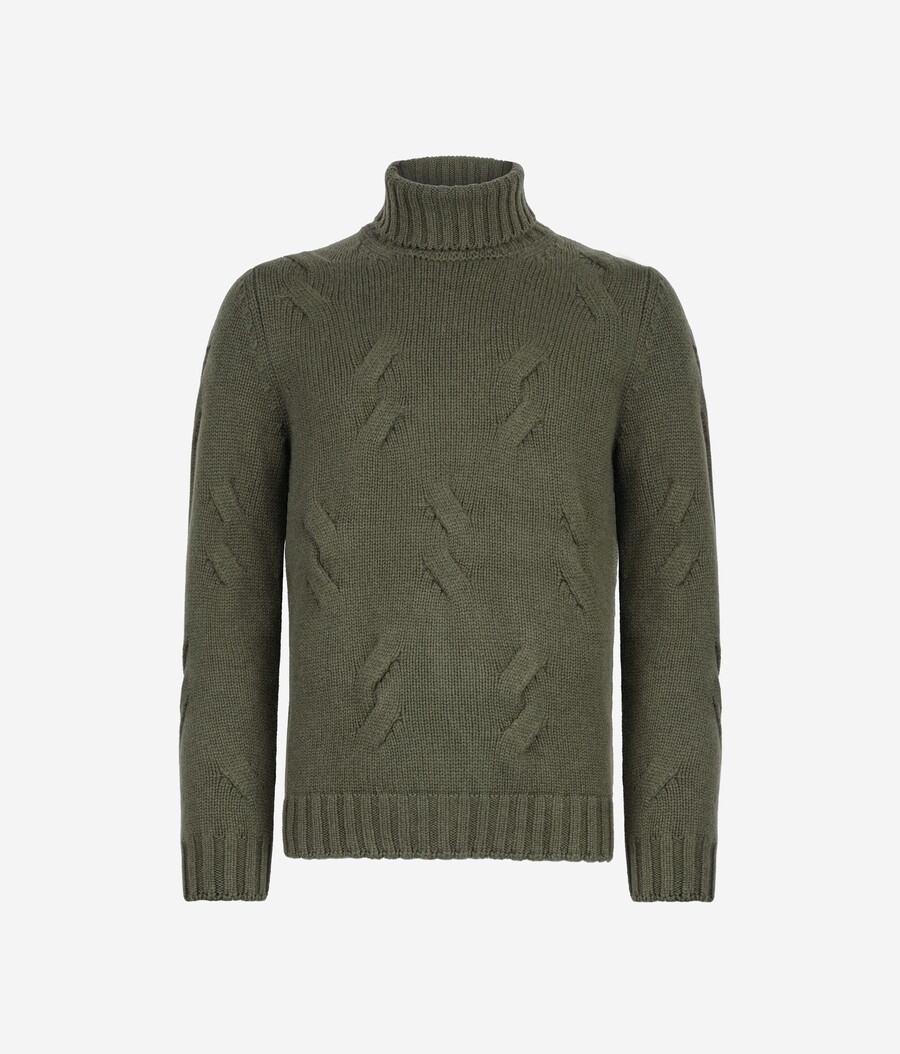 kaschmir-rollkragenpullover mit zopfmuster