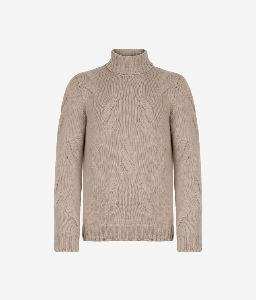 kaschmir-rollkragenpullover mit zopfmuster
