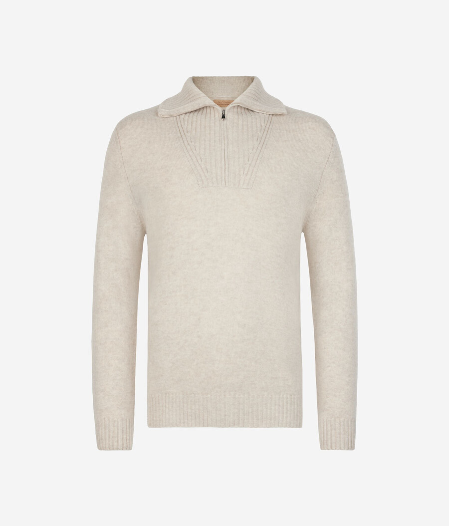 gerippter ultraweicher kaschmirpullover mit reißverschluss