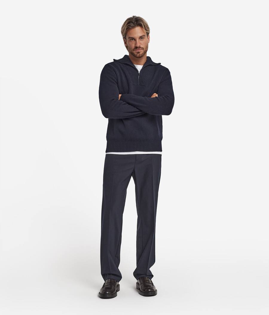gerippter ultraweicher kaschmirpullover mit reißverschluss