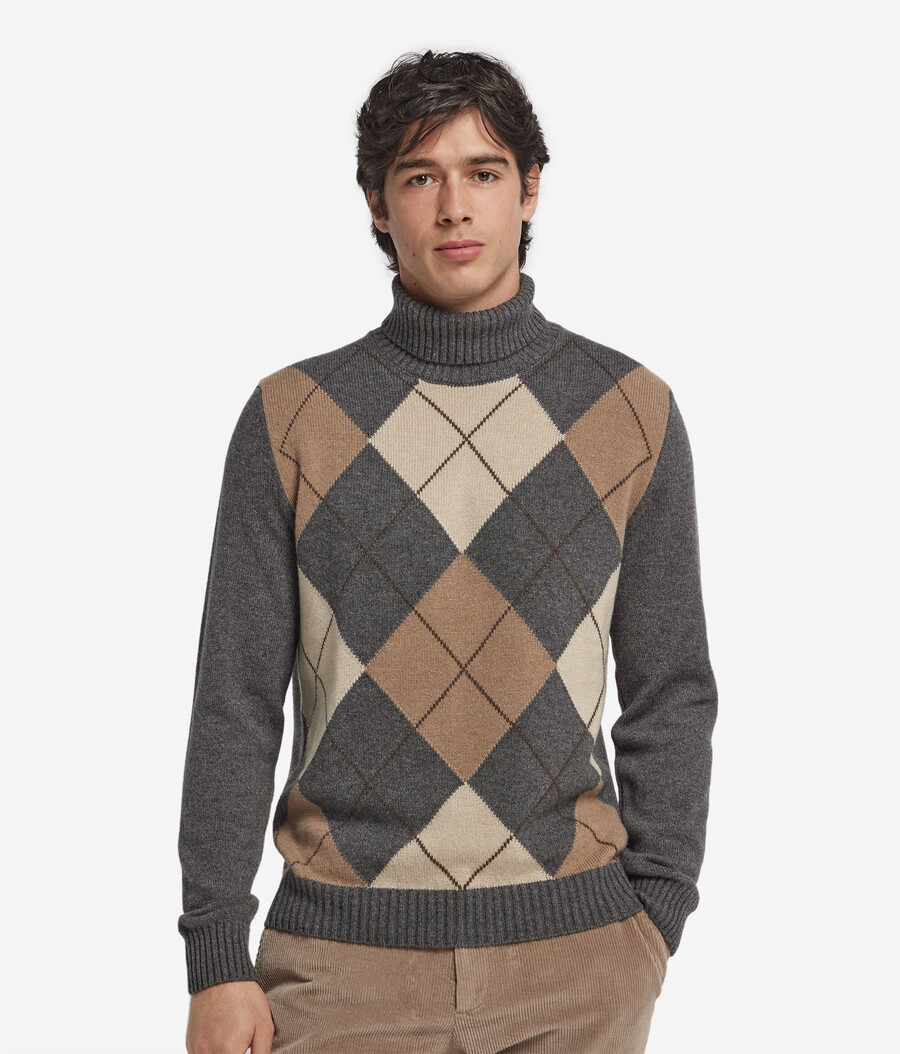 ultraweicher kaschmir-rollkragenpullover mit rautenmuster