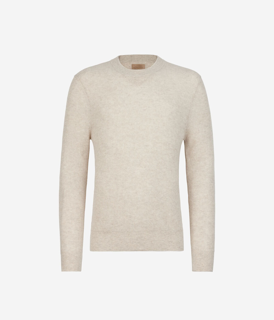 ultraweicher kaschmirpullover mit waffelstrick und rundhalsausschnitt