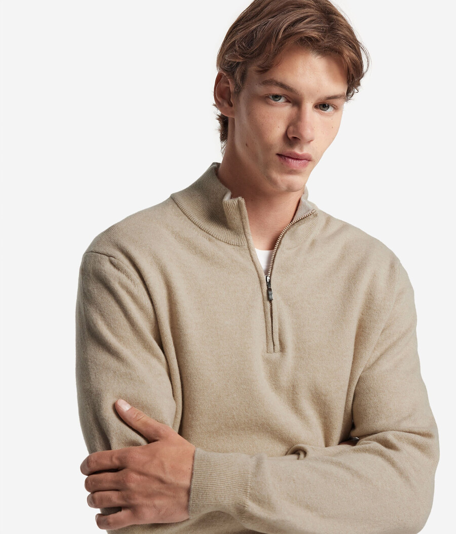 ultraweicher kaschmirpullover mit halbem reißverschluss und stehkragen