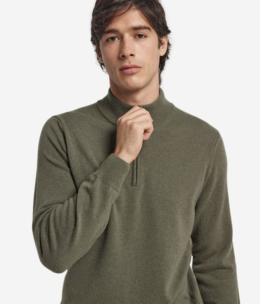 ultraweicher kaschmirpullover mit halbem reißverschluss und stehkragen