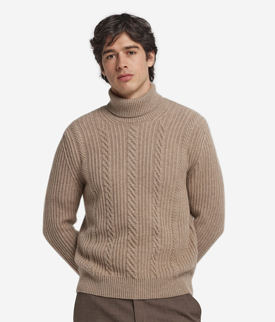 ultraweicher ungefärbter kaschmir-rollkragenpullover mit zopfmuster