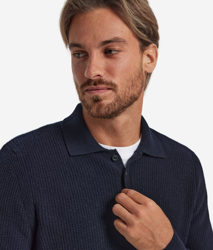 ultraweiches kaschmir-poloshirt mit waffelstruktur