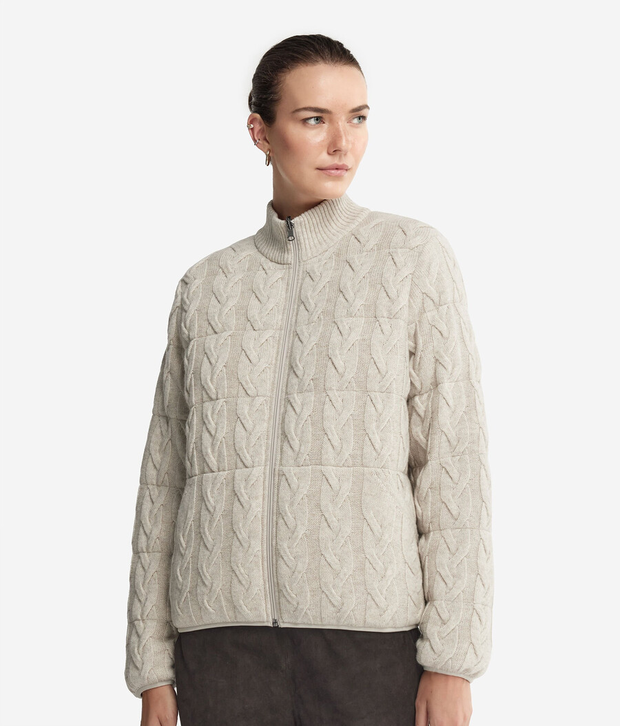 wende-daunenjacke aus kaschmir mit zopfmuster
