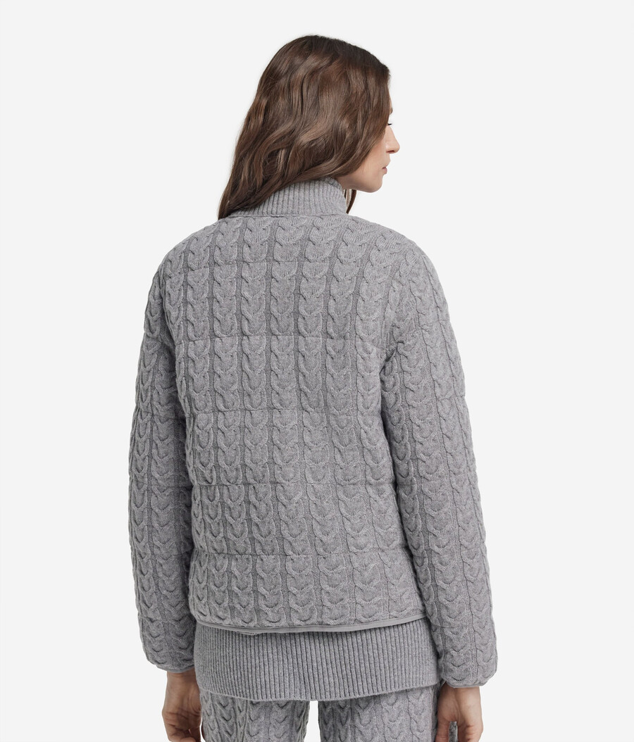 wendbare daunenjacke mit zopfmuster aus kaschmir und funktionsgewebe.
