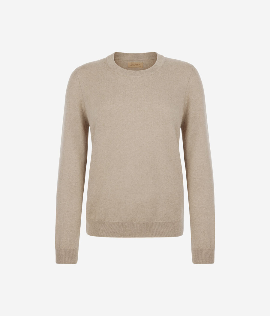 langärmeliger ultraweicher kaschmirpullover mit rundhalsausschnitt