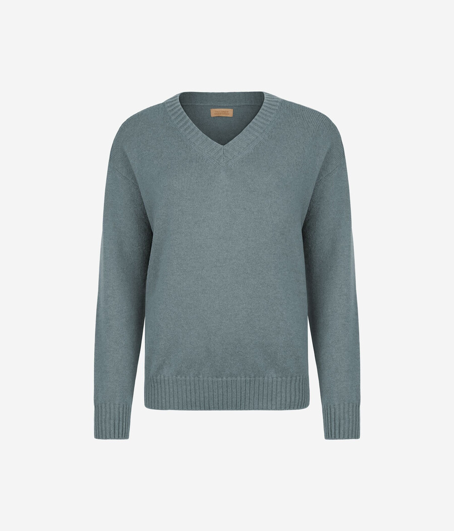 ultraweicher kaschmirpullover mit v-ausschnitt und eingesetzten Ärmeln