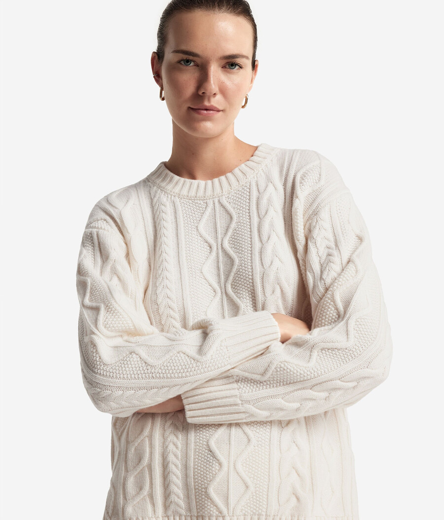 zopfmuster-pullover aus ultraweichem kaschmir mit rundhalsausschnitt