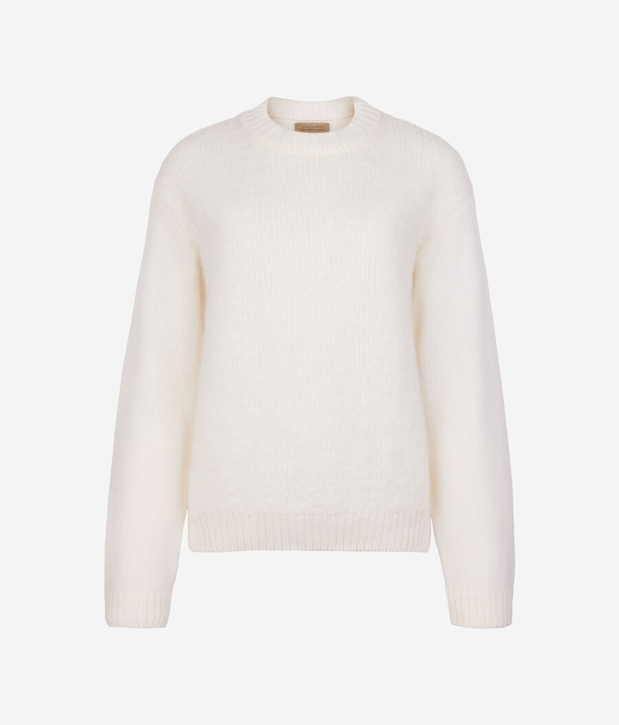 bouclé-kaschmirpullover mit rundhalsausschnitt