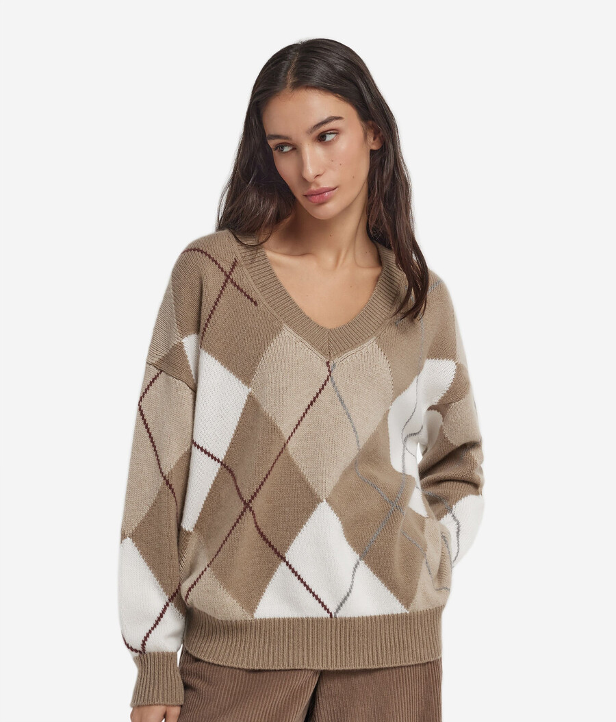ultraweicher kaschmirpullover mit rautenmuster und v-ausschnitt