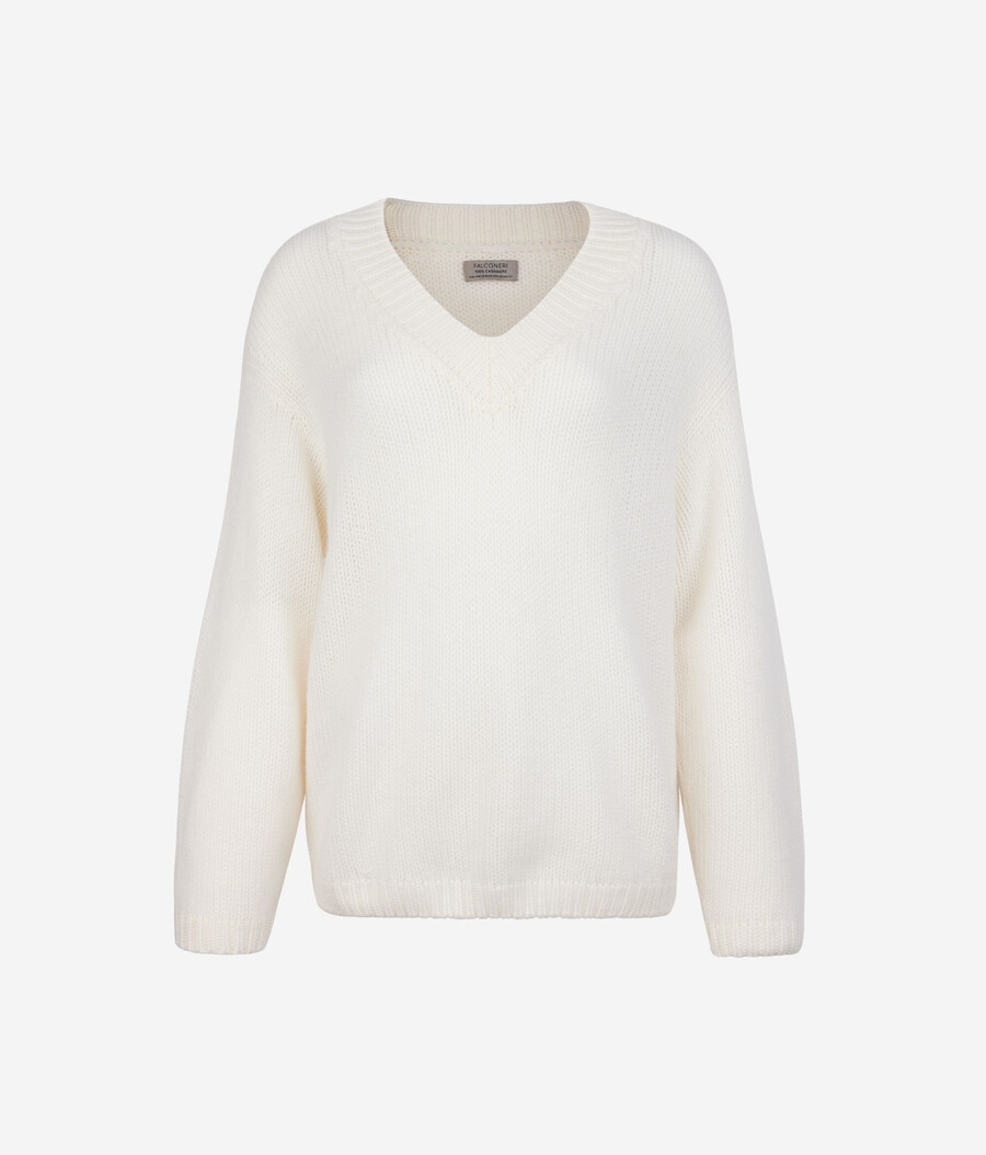 ultraweicher kaschmir-trikot-pullover mit v-ausschnitt