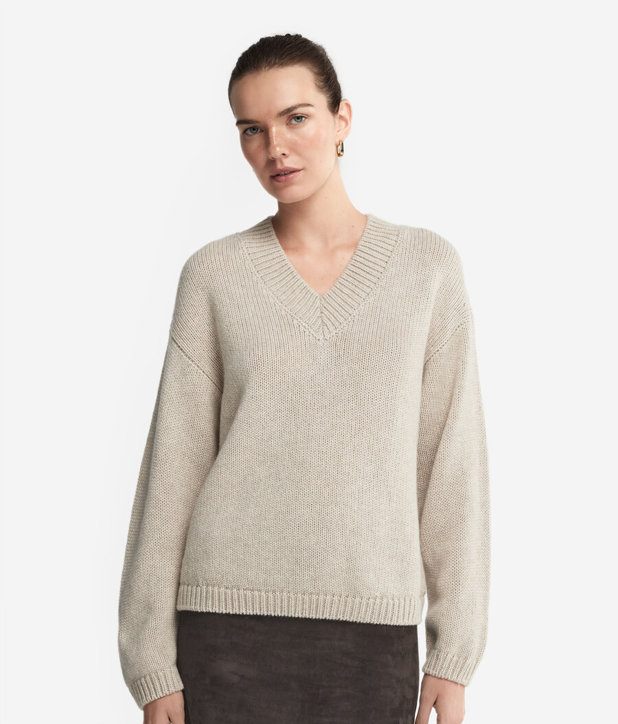 ultraweicher kaschmir-trikot-pullover mit v-ausschnitt