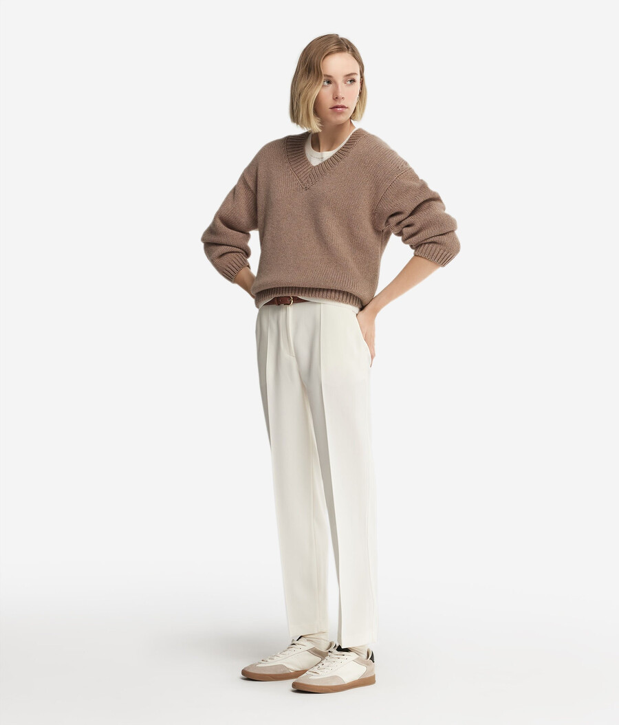 ultraweicher kaschmir-trikot-pullover mit v-ausschnitt