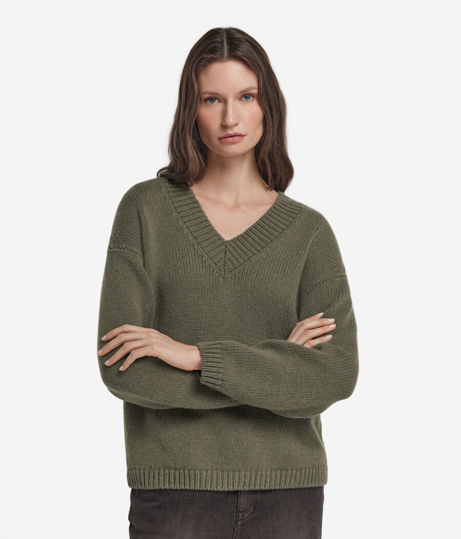 ultraweicher kaschmir-trikot-pullover mit v-ausschnitt