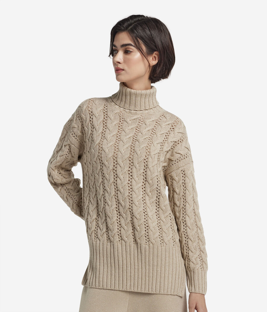 zopfstrick-rollkragenpullover aus lurexwolle