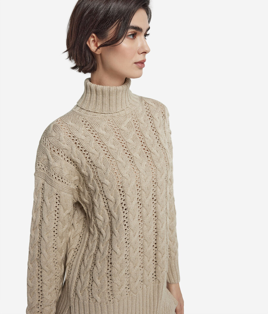 zopfstrick-rollkragenpullover aus lurexwolle