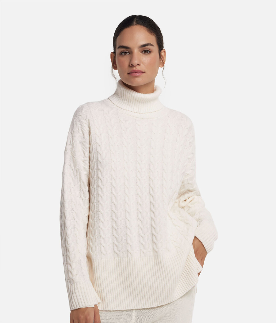 ultraweicher kaschmir-rollkragenpullover mit zopfmuster