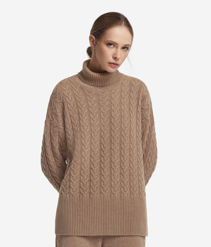 ultraweicher kaschmir-rollkragenpullover mit zopfmuster