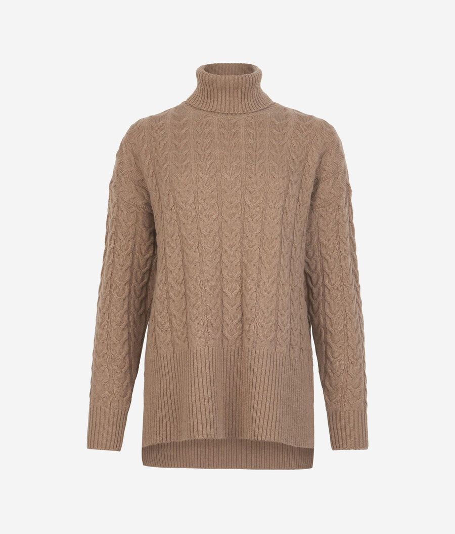 ultraweicher kaschmir-rollkragenpullover mit zopfmuster