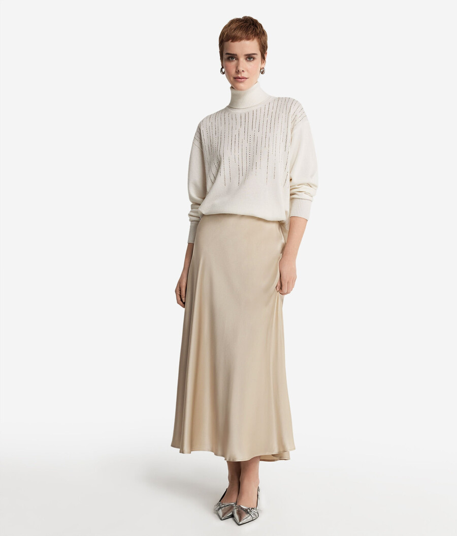 kaschmir-rollkragenpullover mit strasssteinen