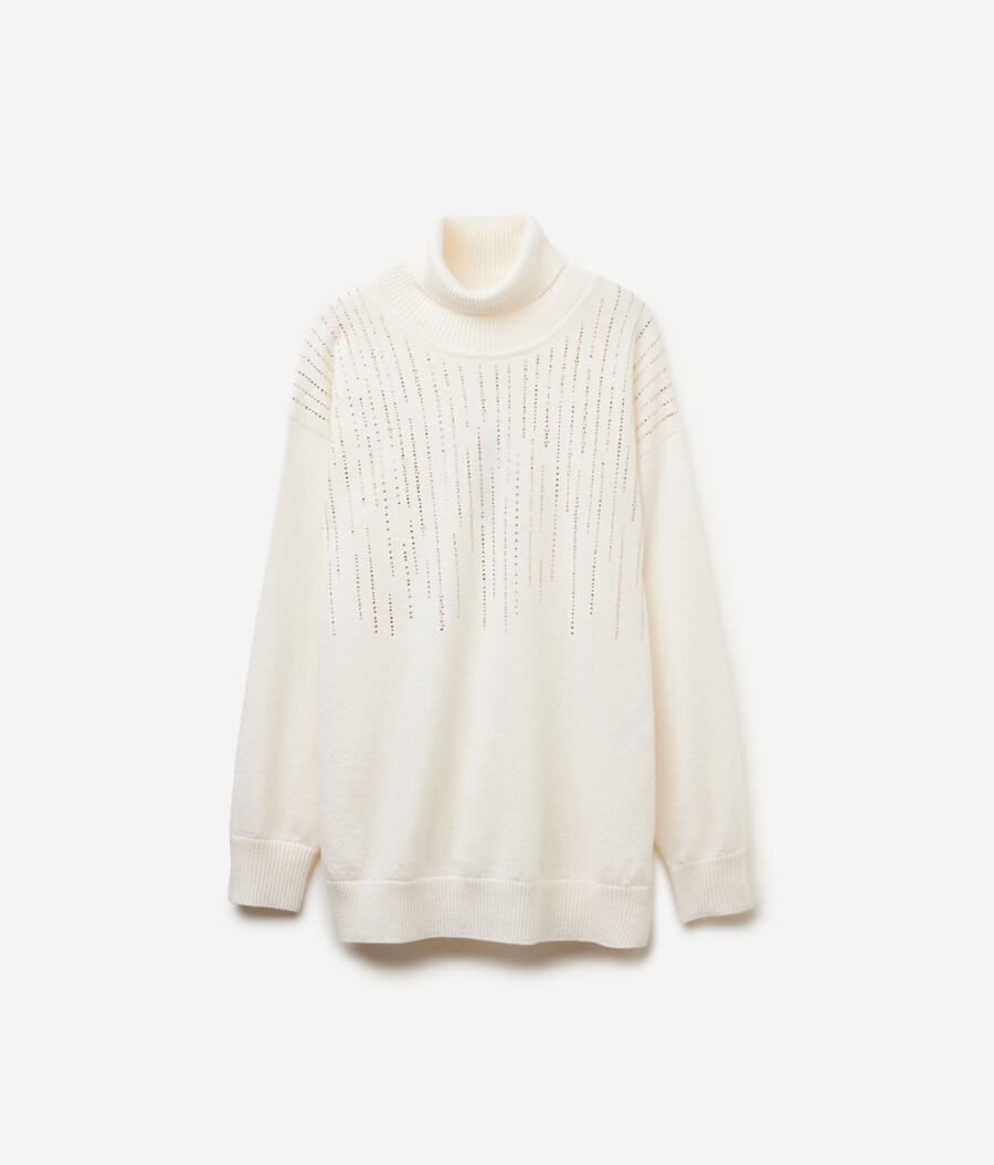 kaschmir-rollkragenpullover mit strasssteinen