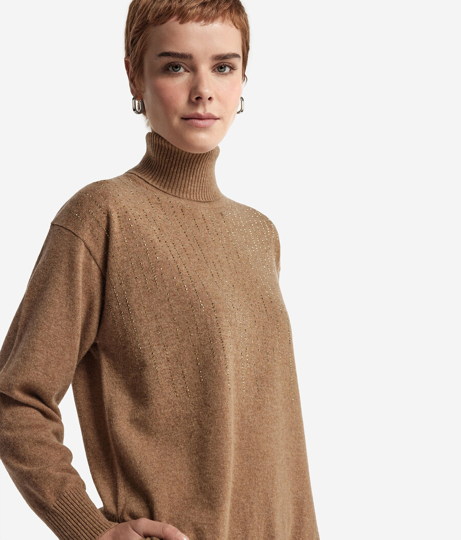 kaschmir-rollkragenpullover mit strasssteinen