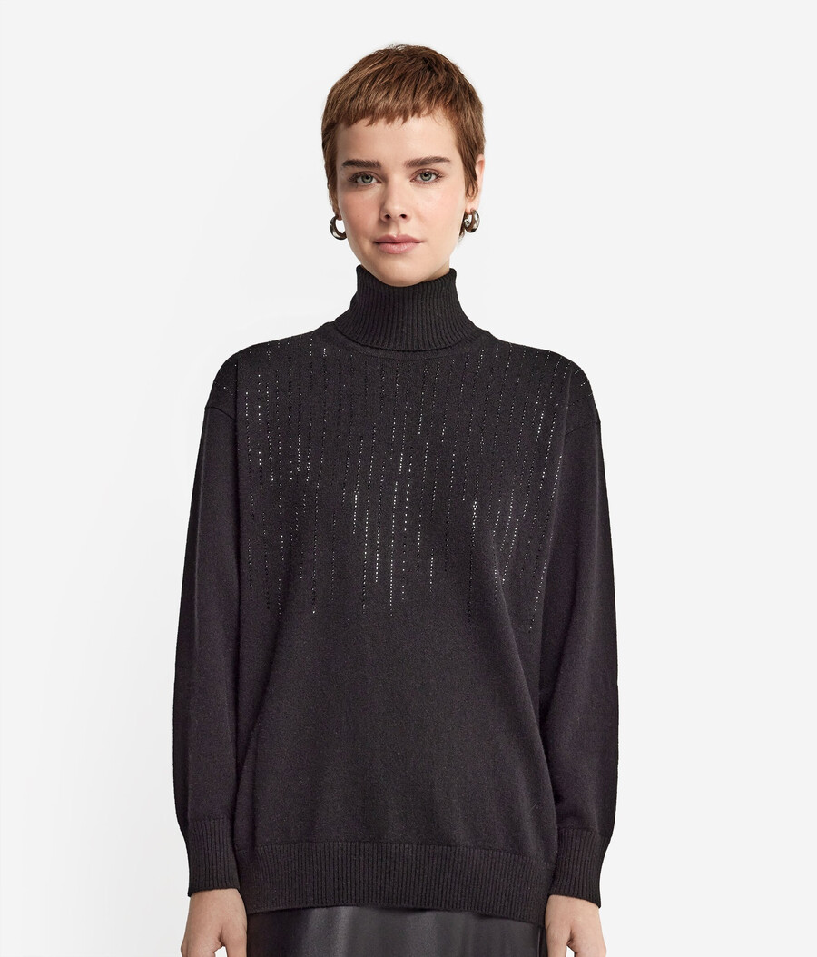 kaschmir-rollkragenpullover mit strasssteinen