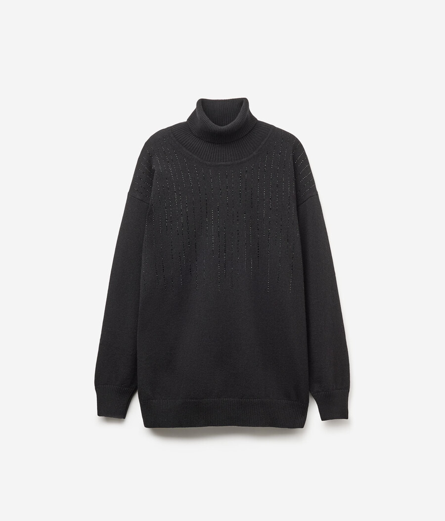 kaschmir-rollkragenpullover mit strasssteinen
