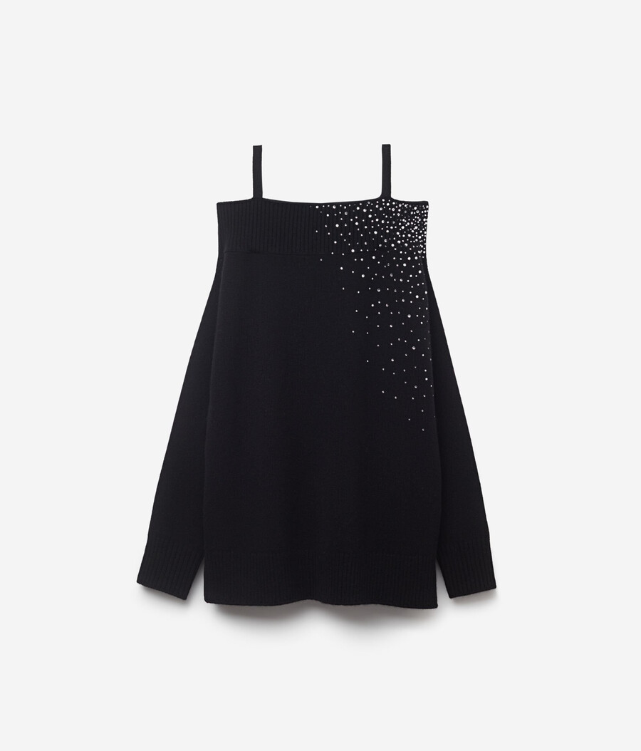 schulterfreies kaschmir-jersey-top mit strasssteinen