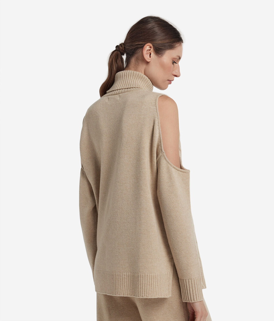 ultraweiches kaschmir-top mit cut-outs zopfmuster und strasssteinen