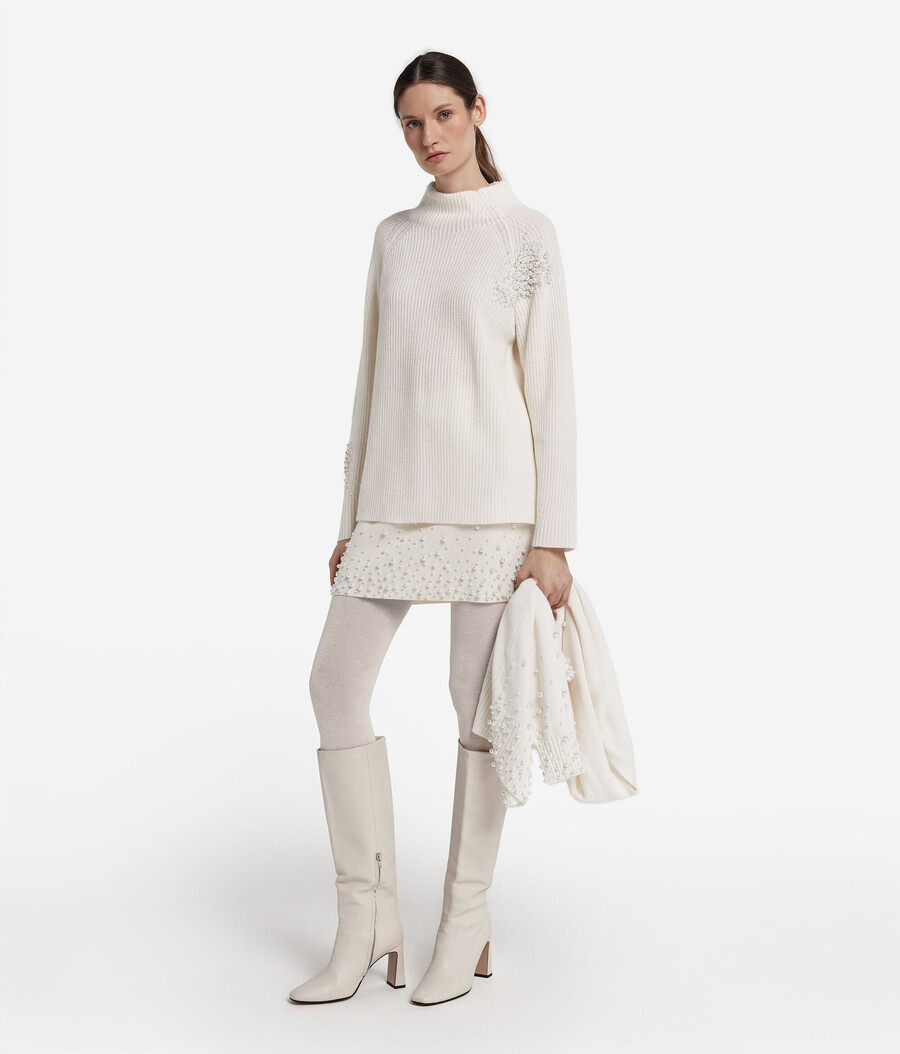 ultraweicher kaschmir-rollkragenpullover mit perlen