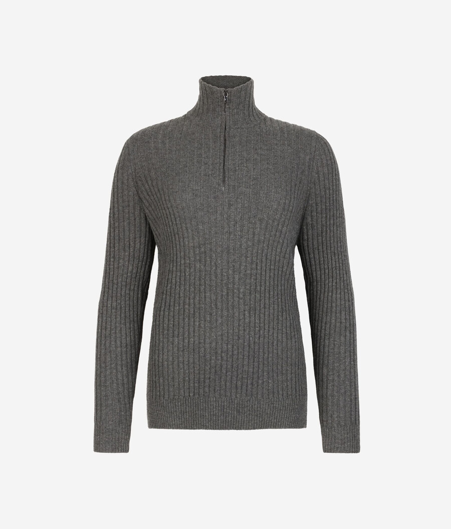 gerippter ultraweicher kaschmirpullover mit halbem reißverschluss