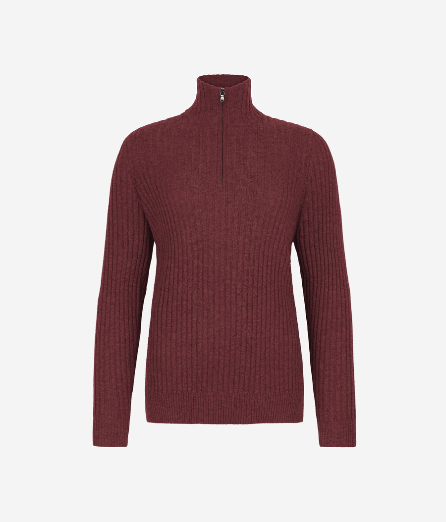 gerippter ultraweicher kaschmirpullover mit halbem reißverschluss
