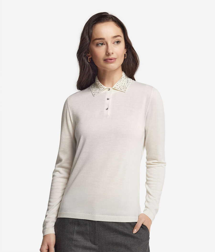 ultrafeines kaschmir-poloshirt mit strasssteinen