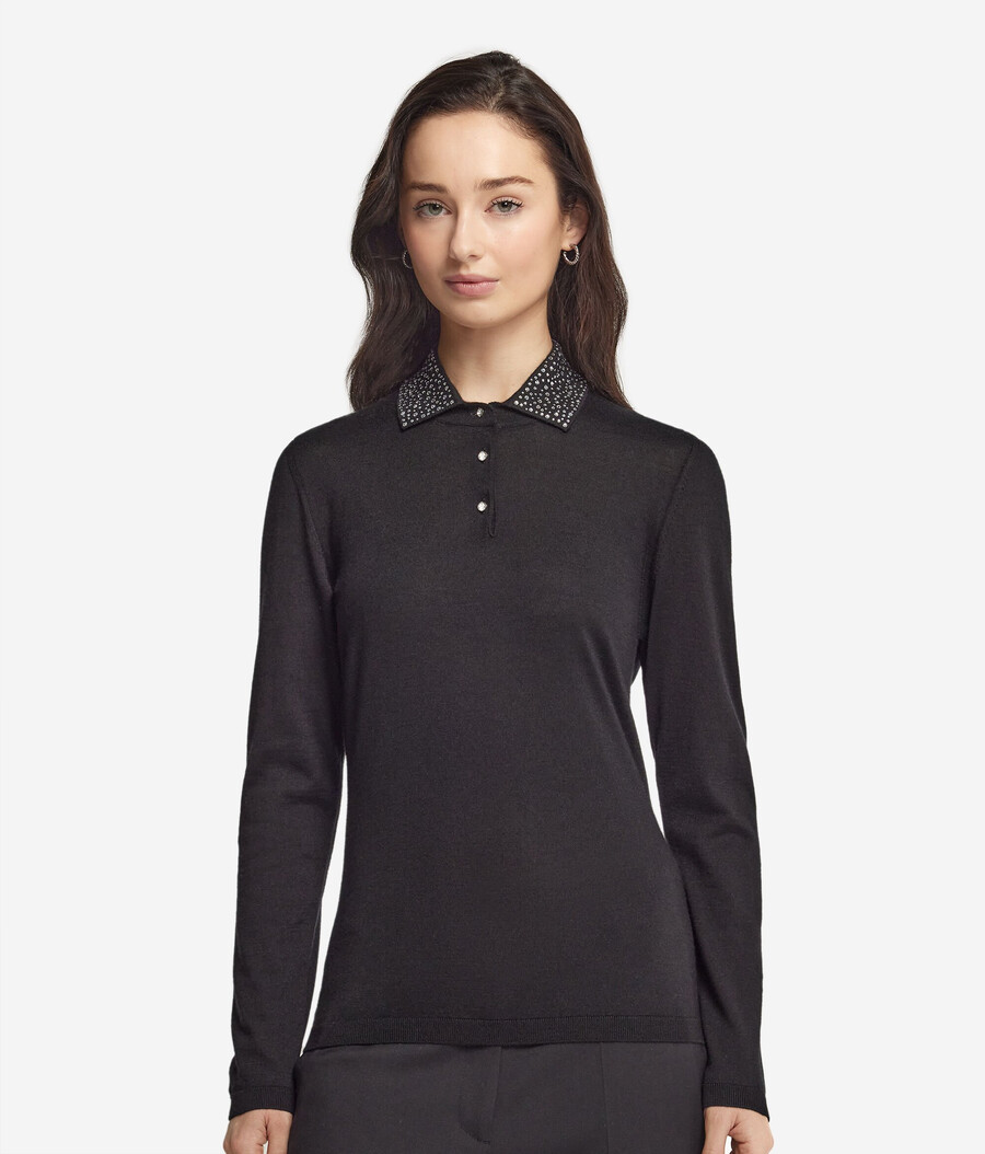ultrafeines kaschmir-poloshirt mit strasssteinen