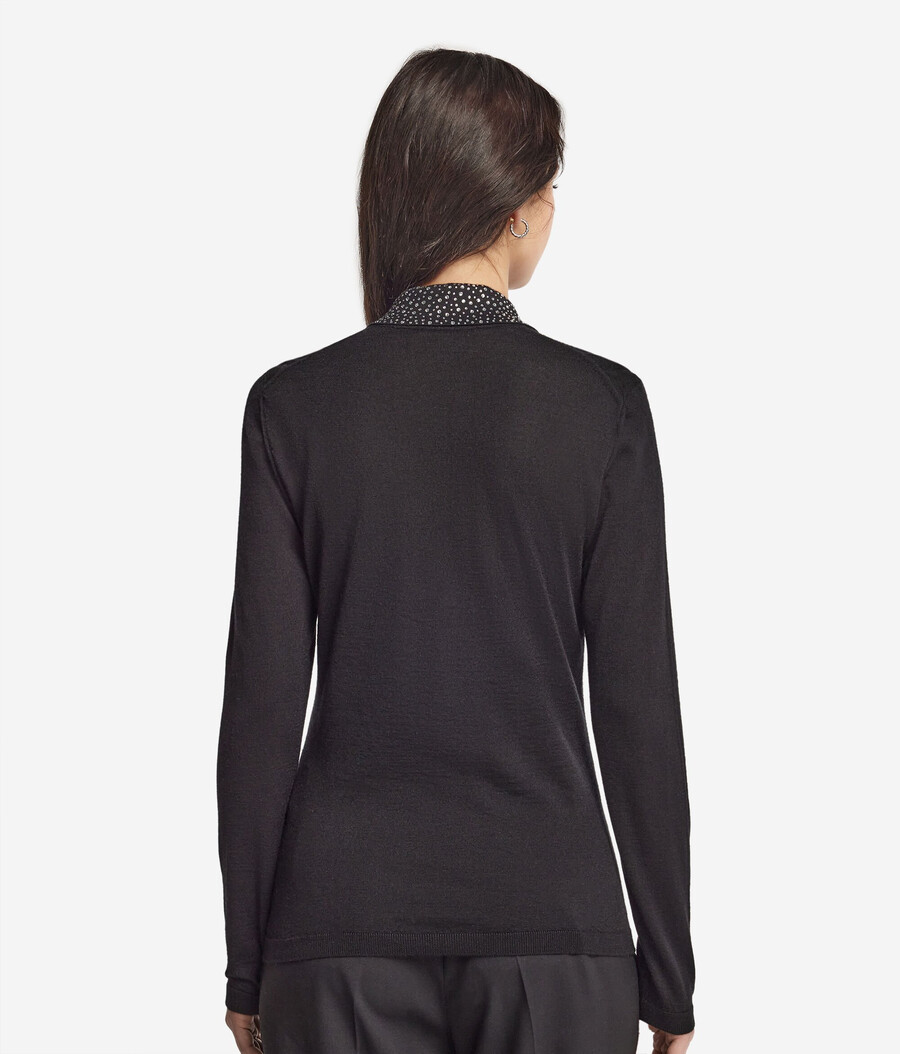 ultrafeines kaschmir-poloshirt mit strasssteinen